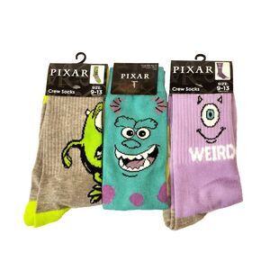 Monsters Inc Sully Mike Mens 3 Pack Multicolor Crew Socks NWT Size 6-12